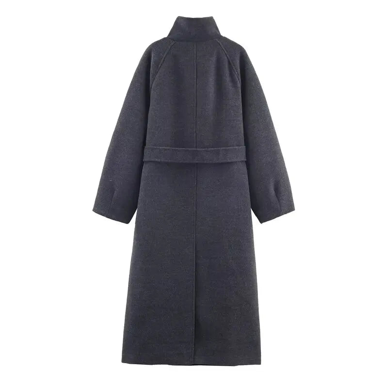 SOERA Ariana High Collar Long Belted Coat - KX1762345864131933458 Gray XS