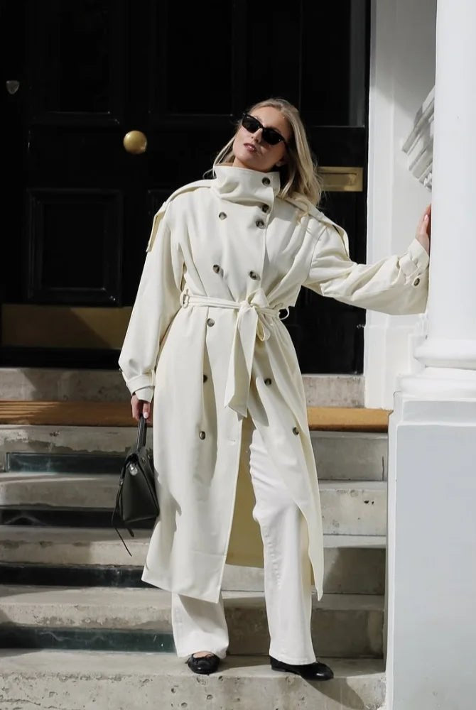 SOERA Sarah High Neck Belted Trench Coat - Coat - SOERA-753027-IMA-S-12131 Cream S