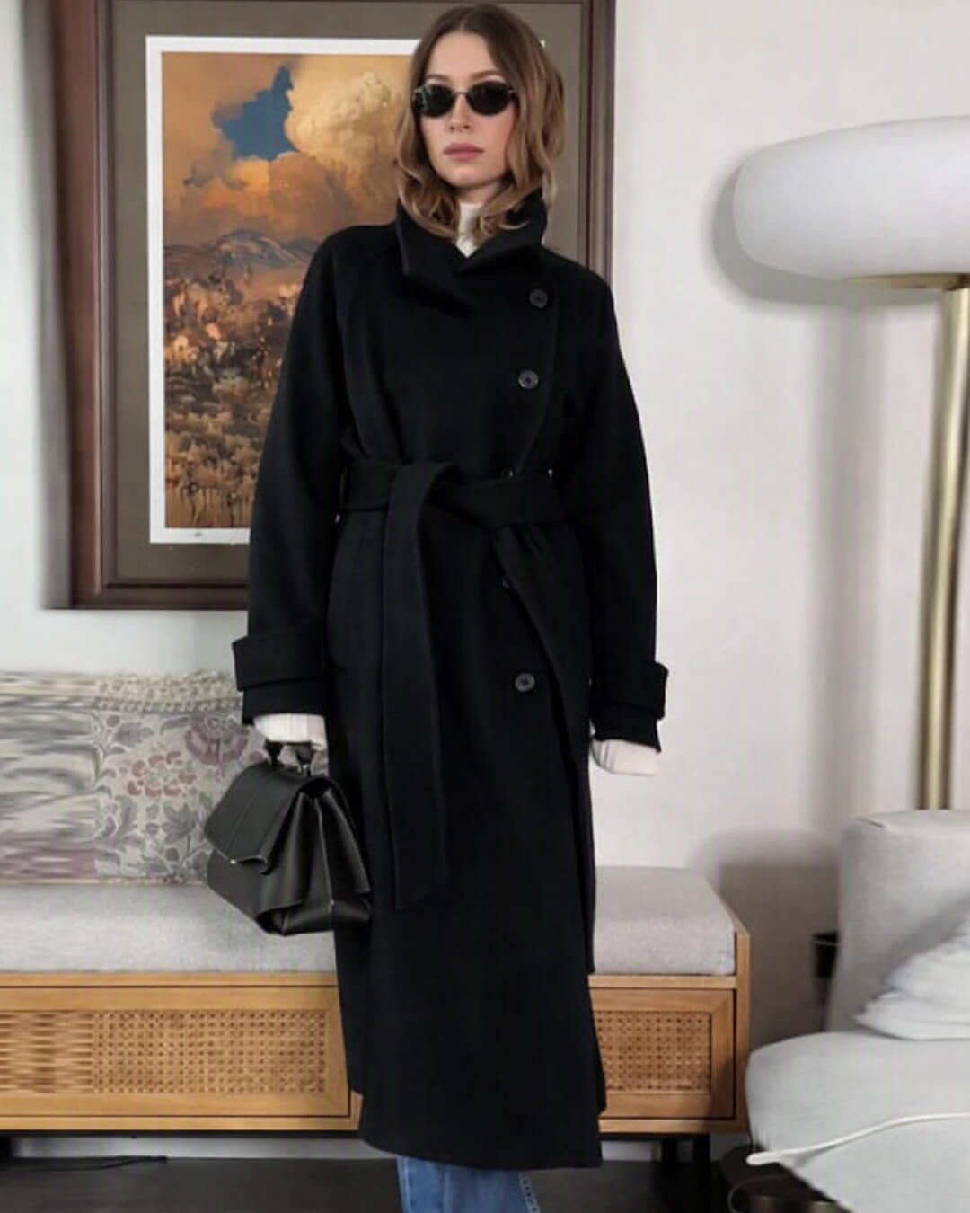 SOERA Claudine Long Belted High Collar Coat - Coats & Jackets - nT1762239701861312556 Black M
