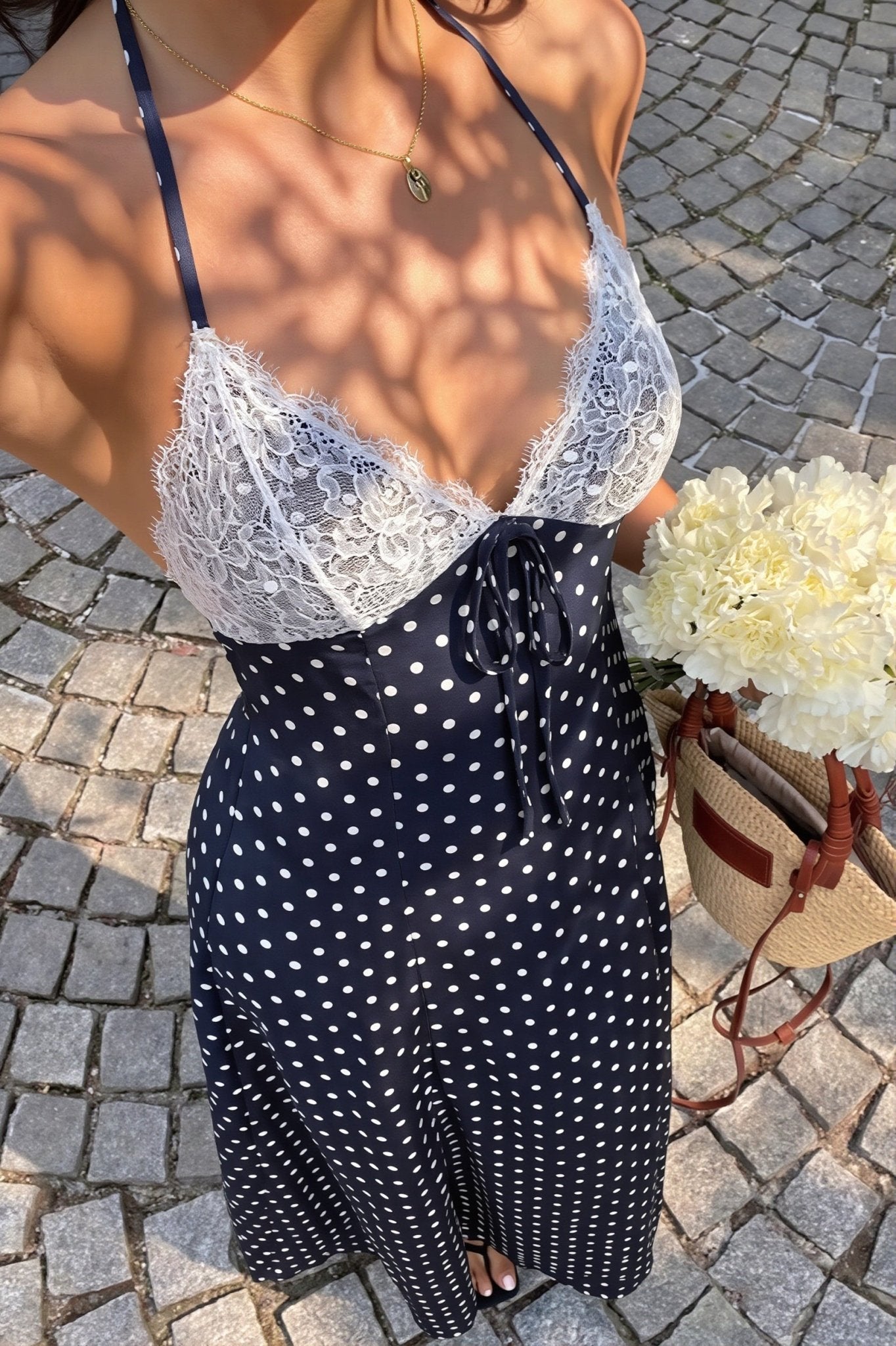 SOERA Zoe Polka Dot Halter Maxi Dress - Dress - SOERA-358339-NAV-XS-70787 Navy Blue XS