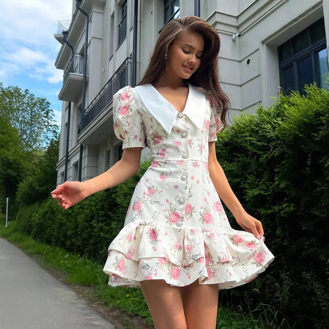 SOERA Andromeda Floral Puff Sleeve Mini Dress - Dress - White S