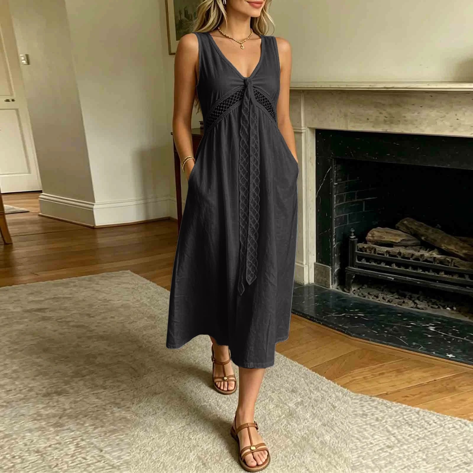 SOERA Beatrice Lace Trim A - Line Summer Dress - Dress - Black XS