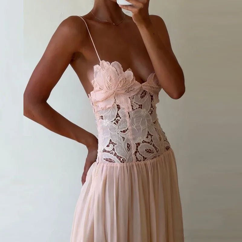 SOERA Celeste Lace Mesh Halter Evening Dress - Dress - Pink L