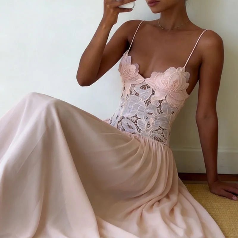 SOERA Celeste Lace Mesh Halter Evening Dress - Dress - Pink XL