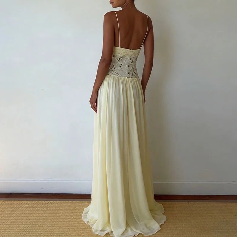 SOERA Celeste Lace Mesh Halter Evening Dress - Dress - Yellow XS
