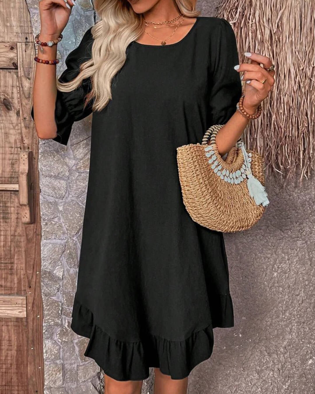 SOERA Celeste Ruffle Hem Smock Dress - Dress - Black L
