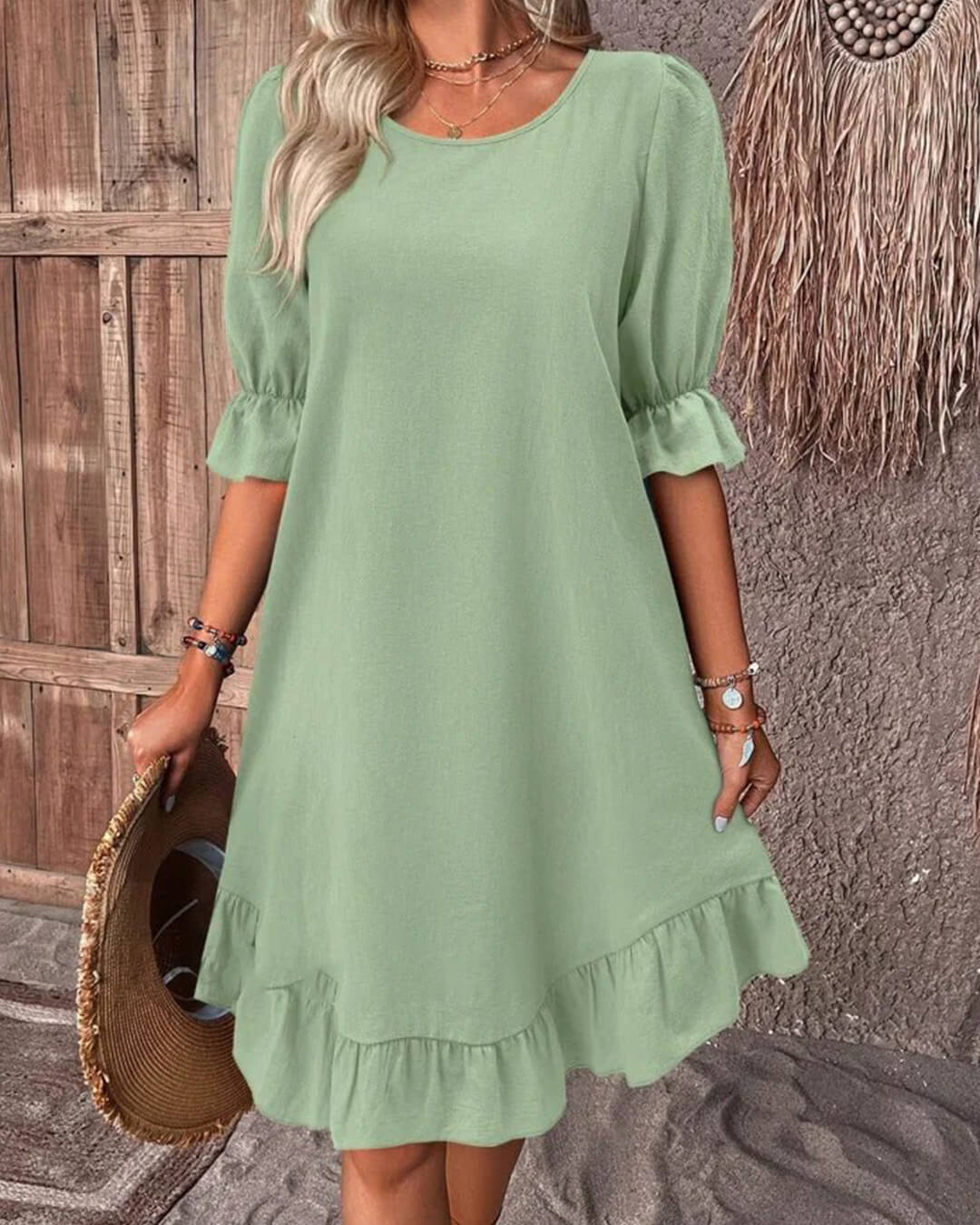 SOERA Celeste Ruffle Hem Smock Dress - Dress - Green S