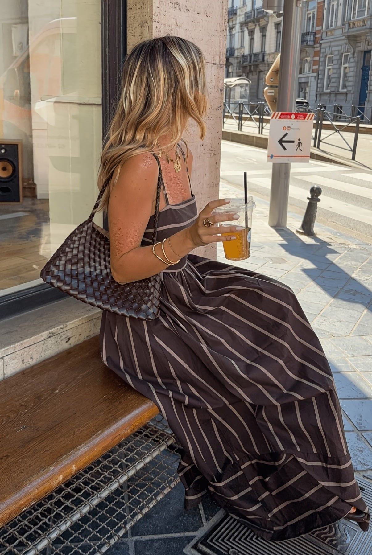 SOERA Elena Striped Linen Slip Dress - Dress - SOERA-088131-CAF-XS-06819 Brown XS