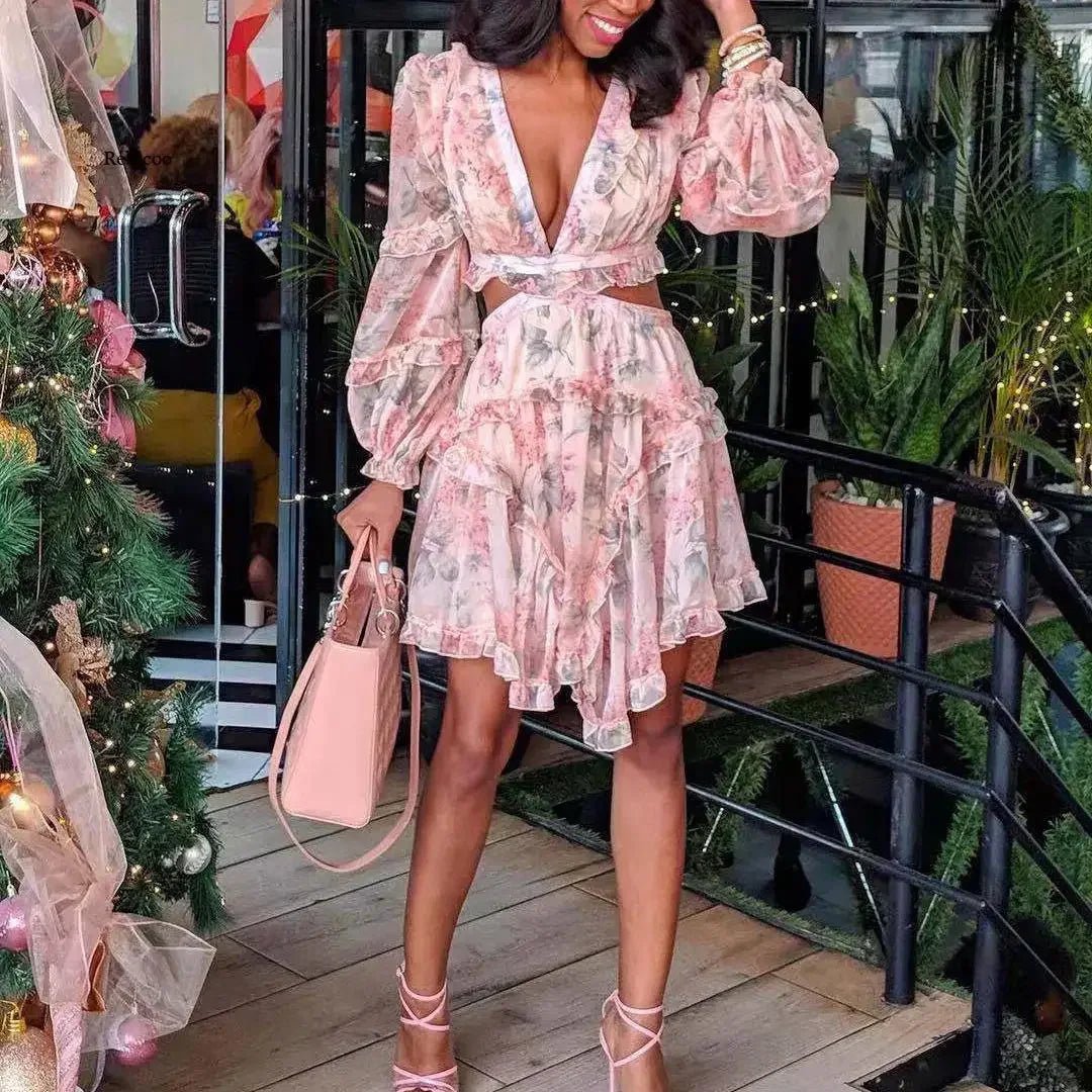 SOERA Evangeline V - Neck Floral Chiffon Dress - Dress - XS