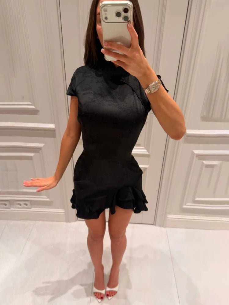 SOERA Reagan Satin Patchwork Lace Collar Dress - Dress - Black S