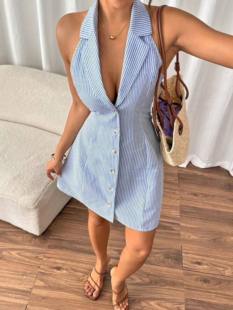 SOERA Sophia Butterfly Knot Backless A - Line Beach Dress - Dress - Light Blue L