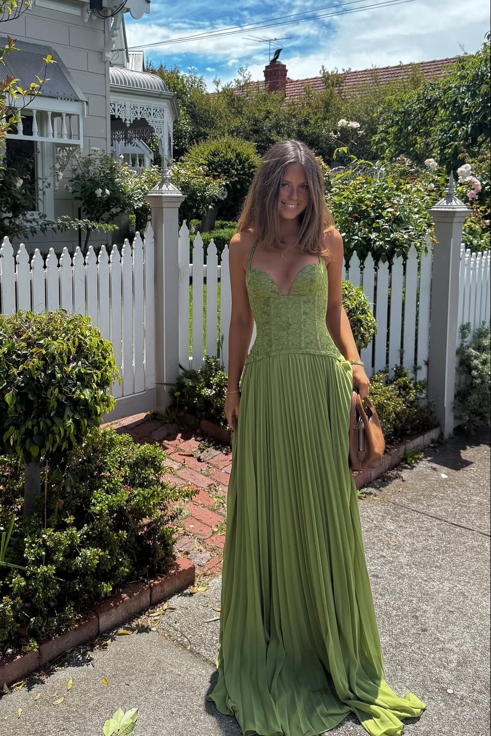 SOERA Vivian Pleated Corset Maxi Dress - Dress - Green S