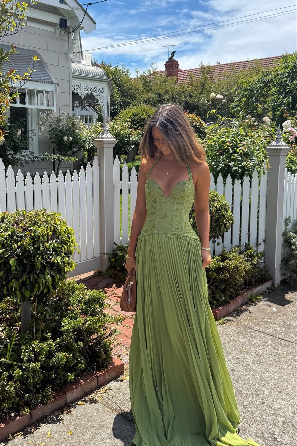 SOERA Vivian Pleated Corset Maxi Dress - Dress - Green S
