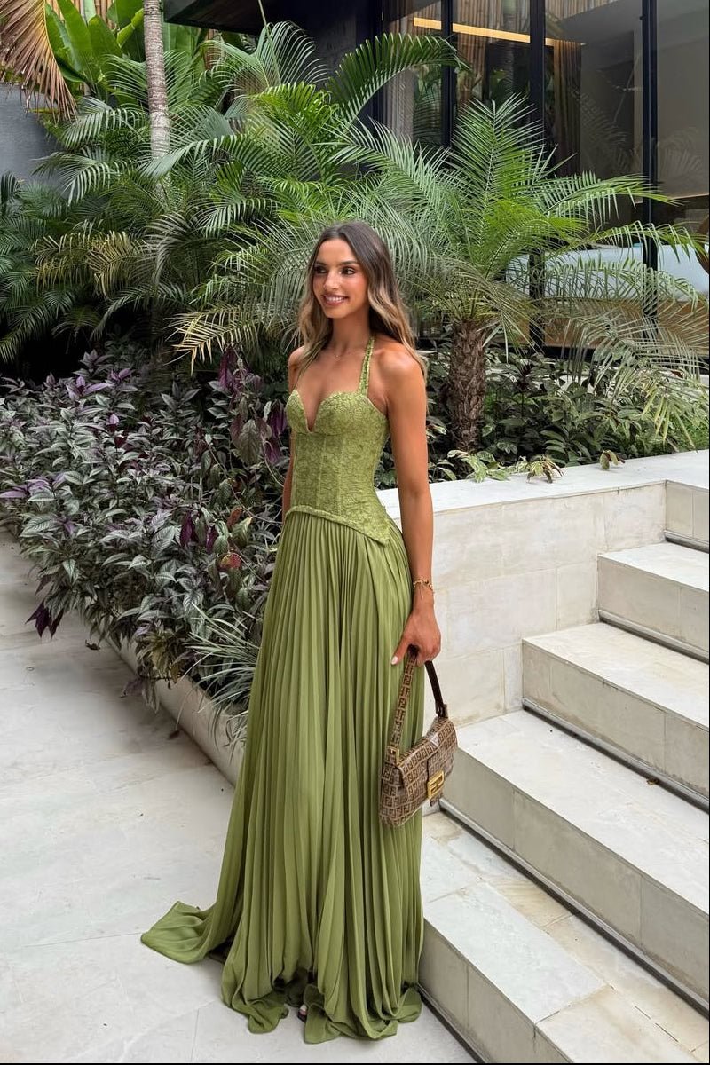SOERA Vivian Pleated Corset Maxi Dress - Dress - Green XS