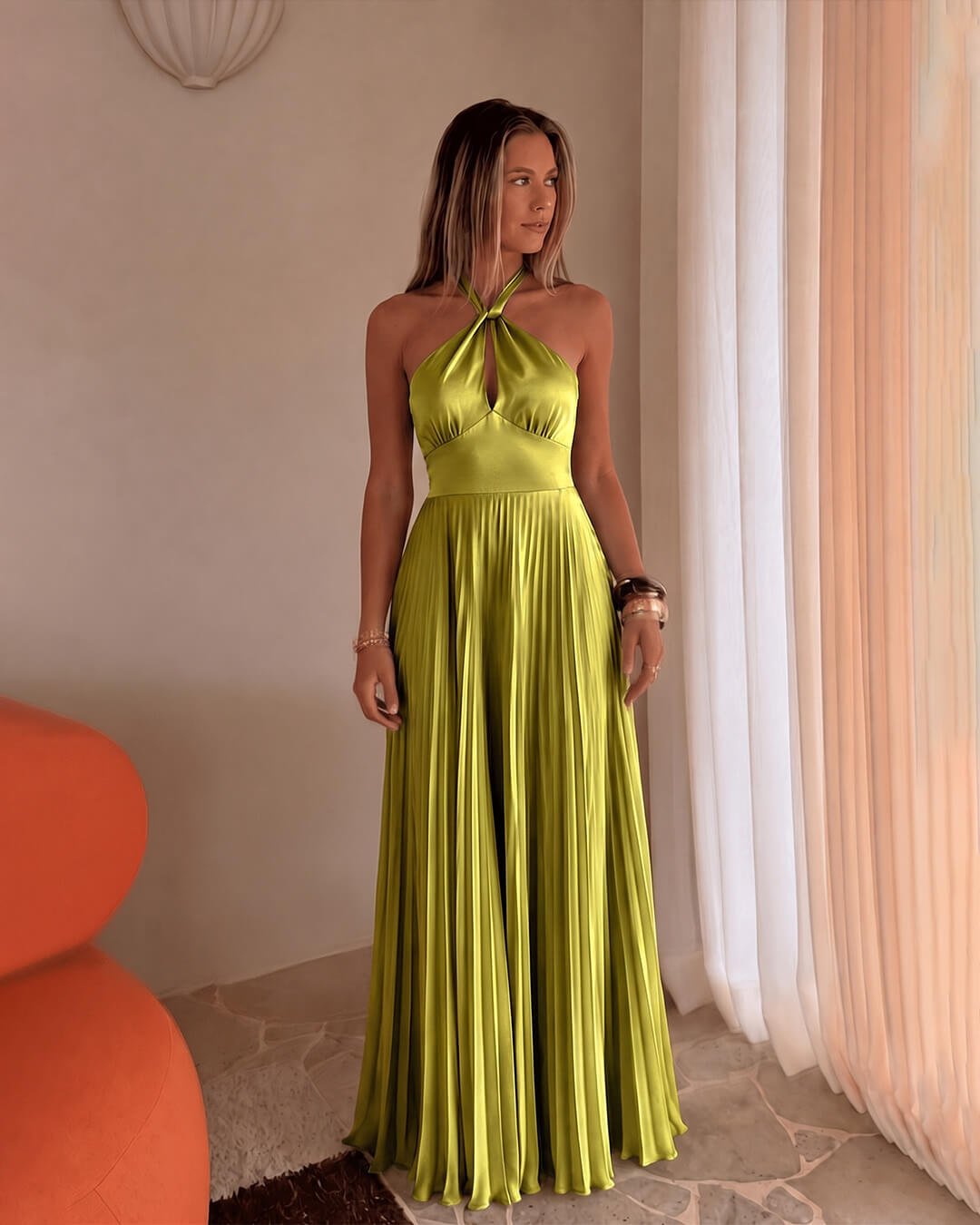 SOERA Georgia Halter Pleated Maxi Dress - Dresses - S