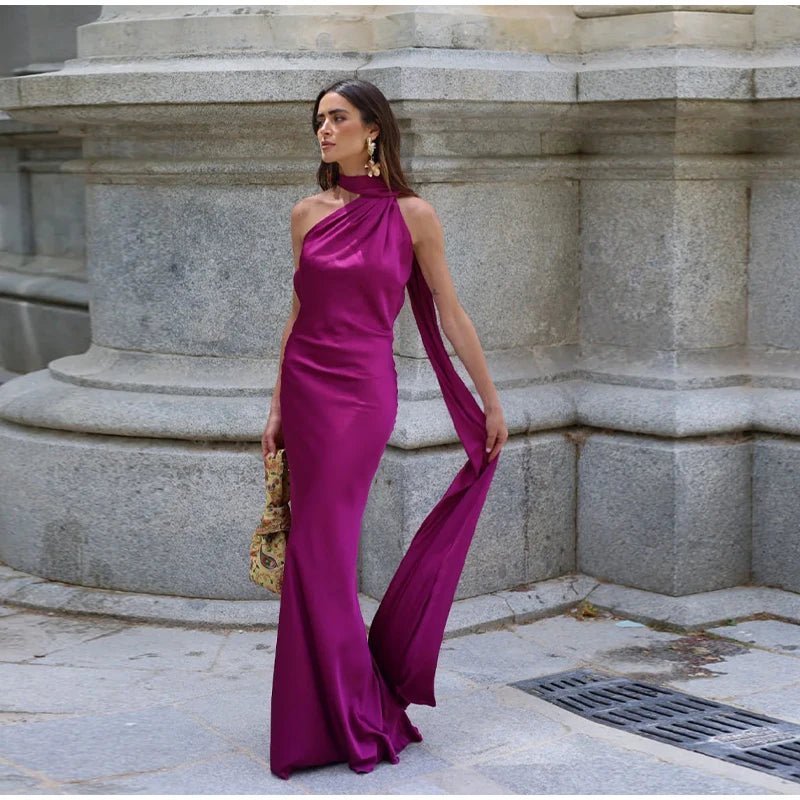 SOERA Raisa Satin Ribbon Backless Evening Gown - Dresses - Purple S