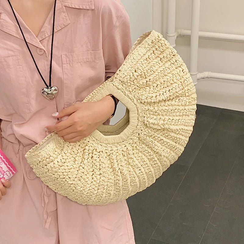 SOERA Alyana Half - Moon Rattan Tote Bag - Handbags - Beige