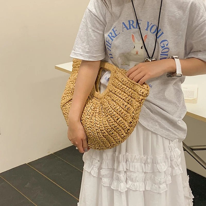 SOERA Alyana Half - Moon Rattan Tote Bag - Handbags - Brown