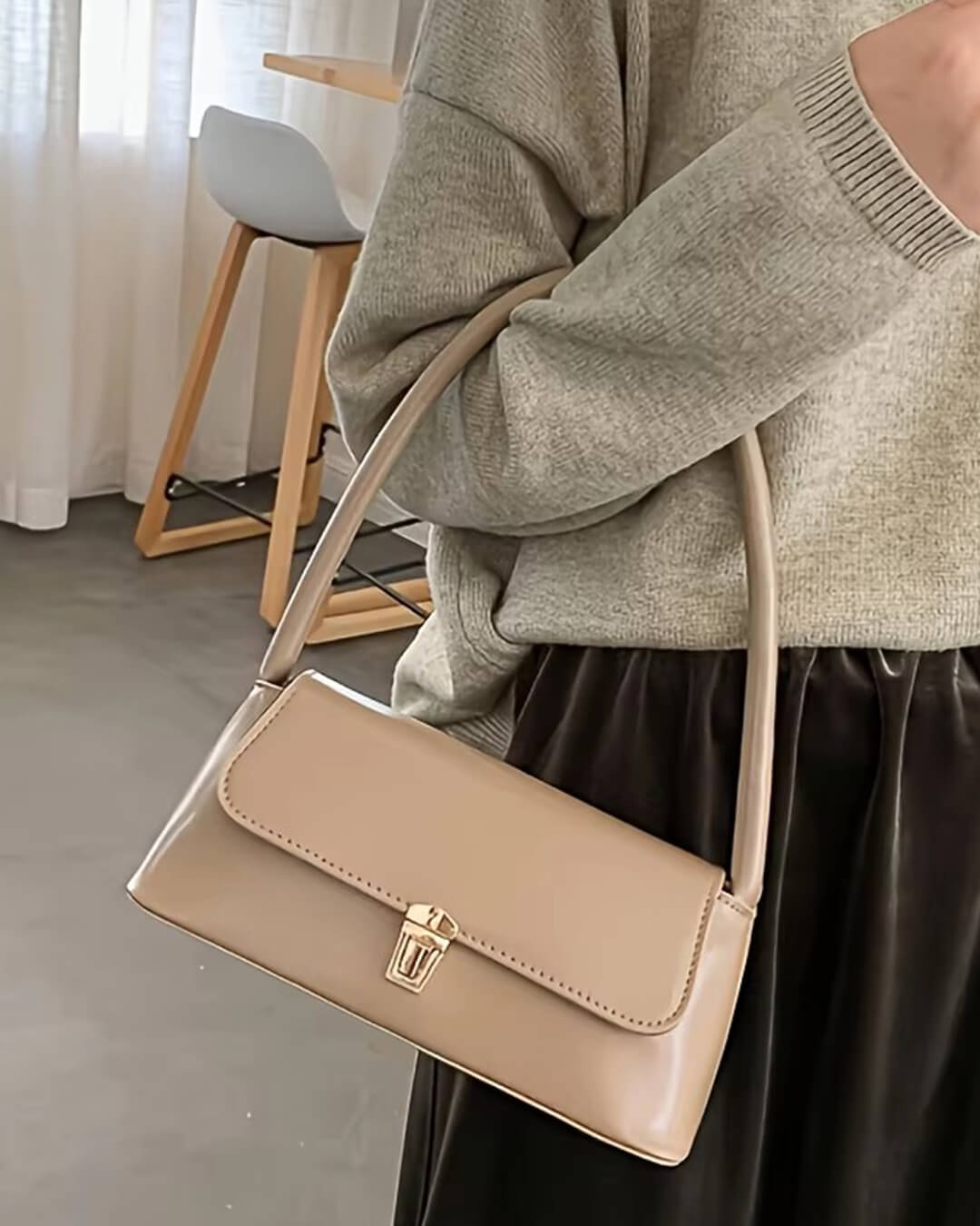 SOERA Tracy Leather Shoulder Bag - Handbags - 3256806228223707-;CU1754570365850658917 Beige
