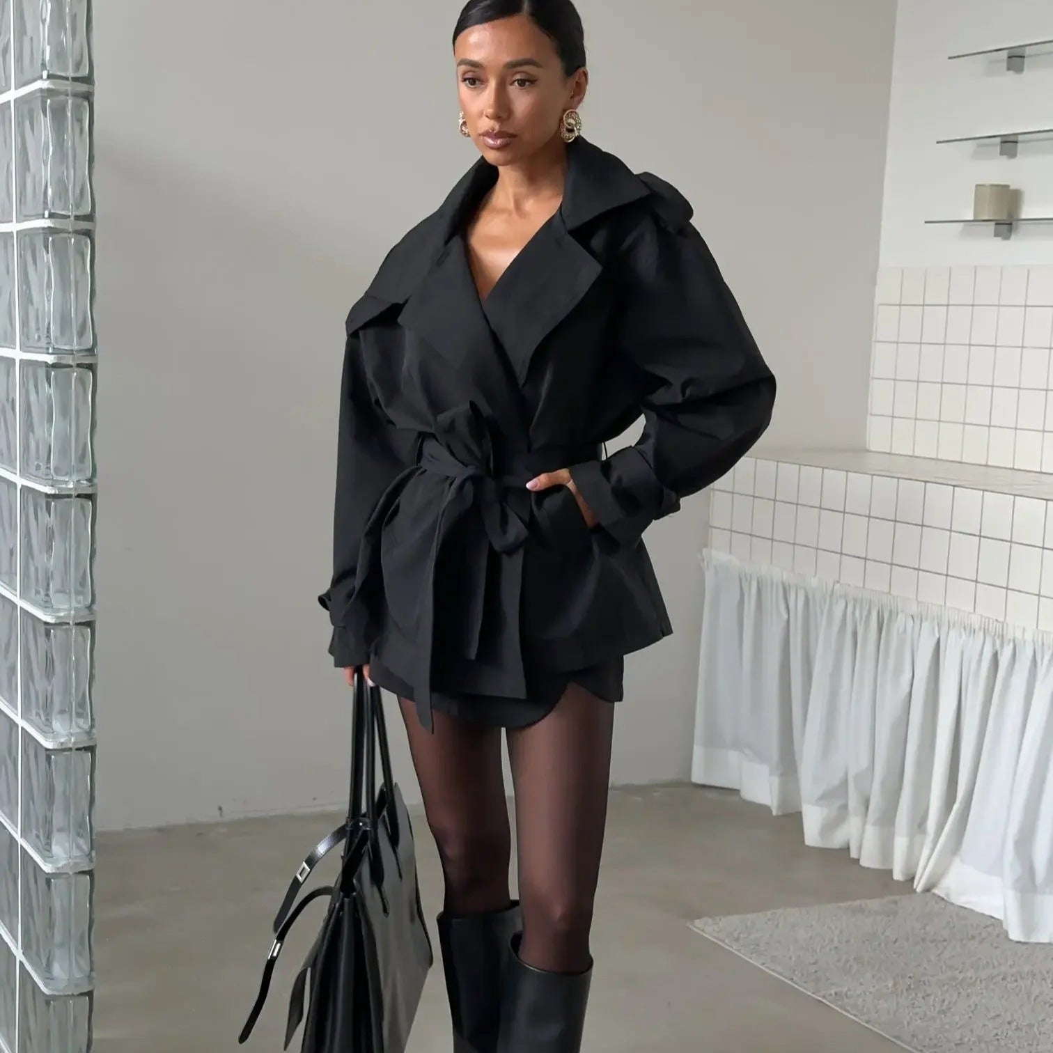SOERA Hailey Crop Trench Coat - Jackets - Black L