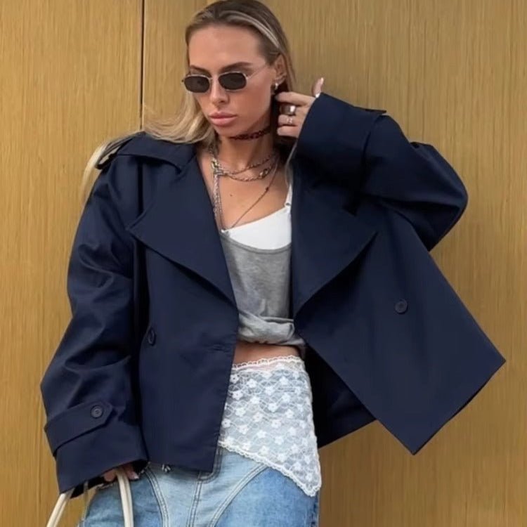 SOERA Hailey Crop Trench Coat - Jackets - Navy M