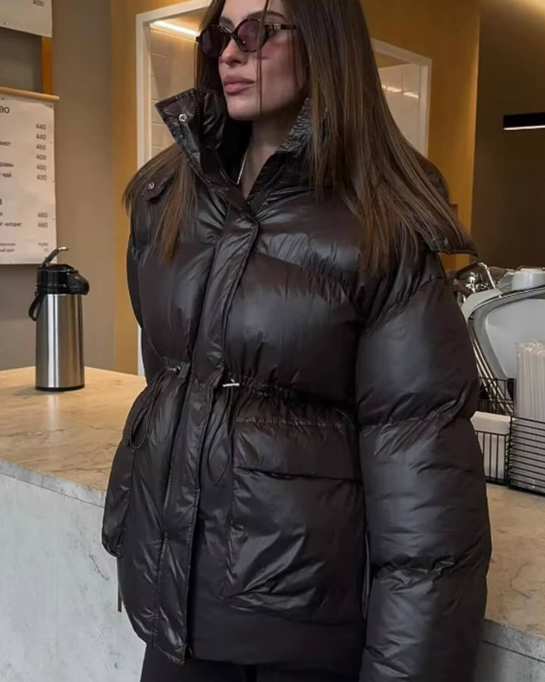 SOERA Jillian Glossy Puffer Jacket - Jackets - Chocolate S