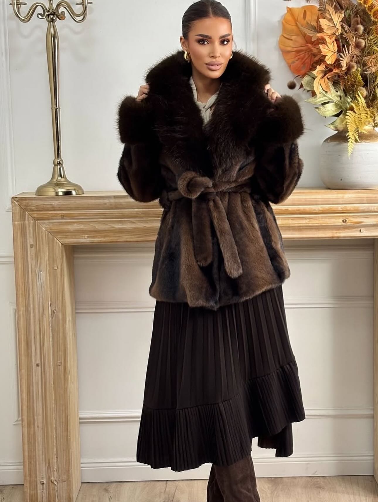 SOERA Louise Faux Fur Coat - Jackets - M Coffee