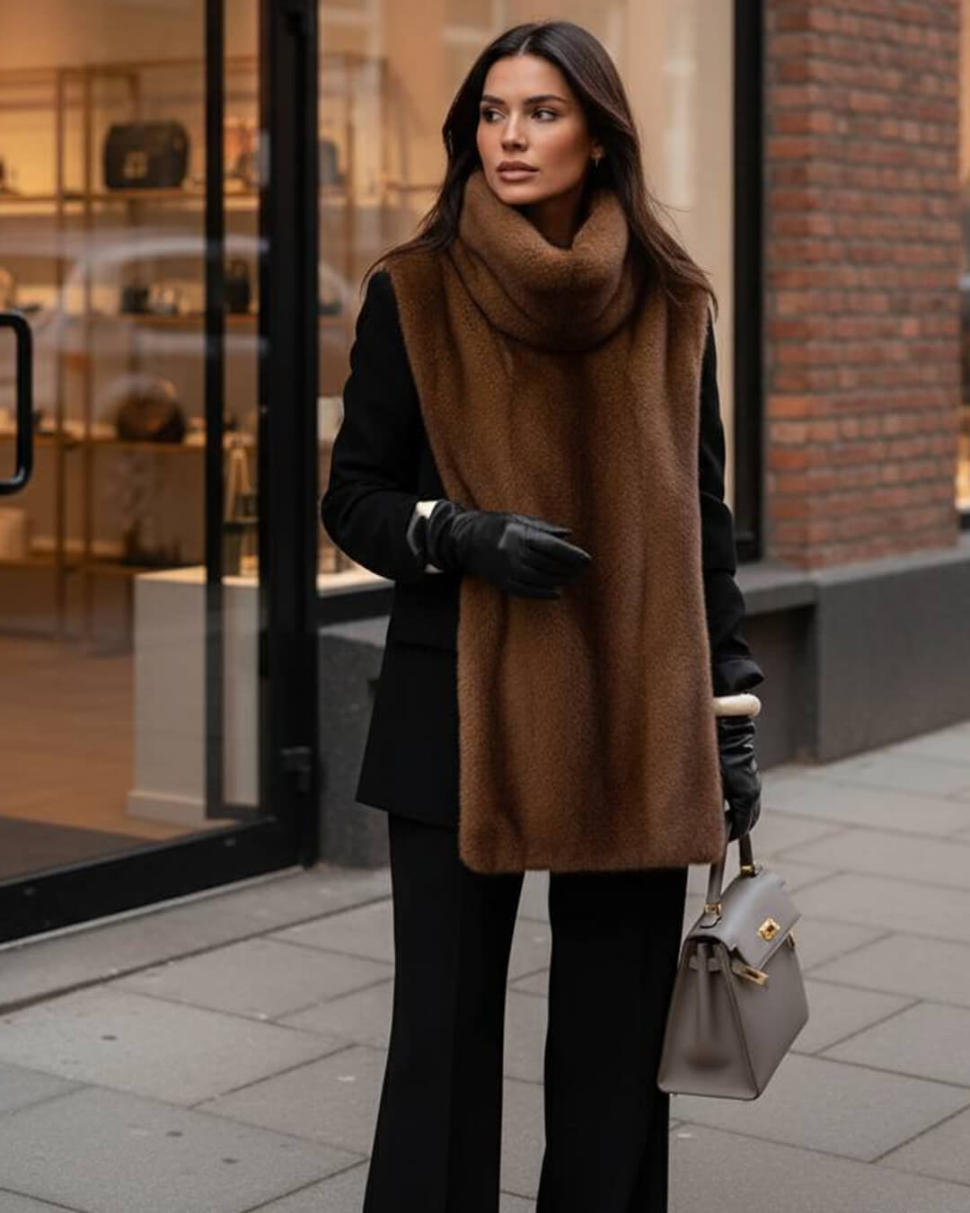 SOERA Rina Faux Fur Turtleneck Vest - Jackets - Gradient Brown