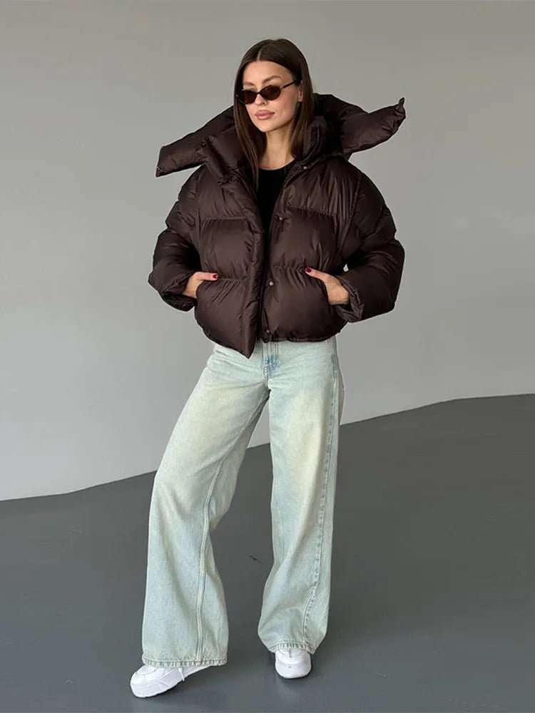 SOERA Sylvia Hooded Cropped Puffer Jacket - Jackets - 3256810068202773-;ay1763625119542411500 Brown L