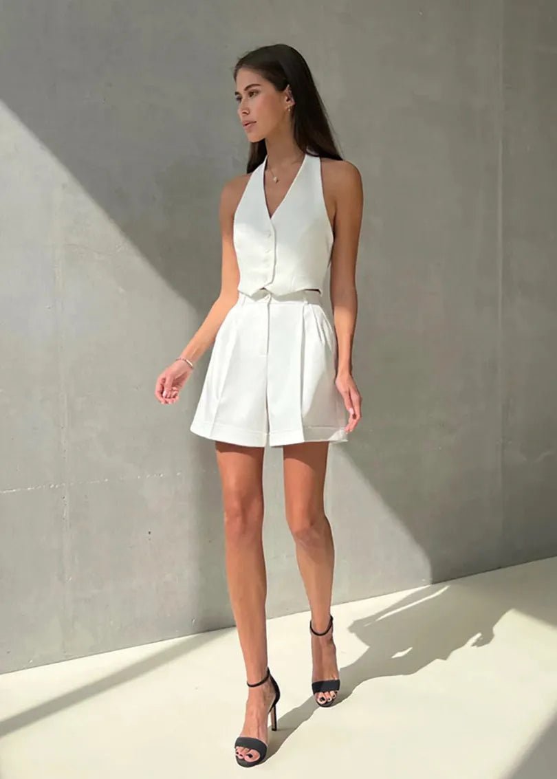 SOERA Bianca Tailored Halter Vest & Shorts Set - Matching Sets - White M