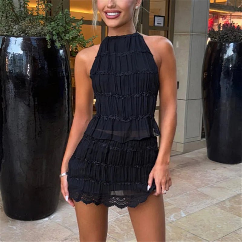 SOERA Bianca Two - Piece Lace Mesh Set - Matching Sets - Black XS