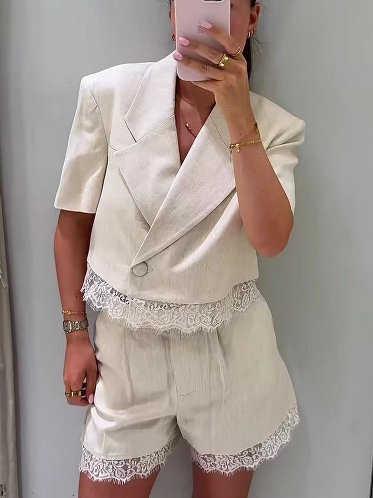 SOERA Celeste Lace Detail Two - Piece Short Set - Matching Sets - L