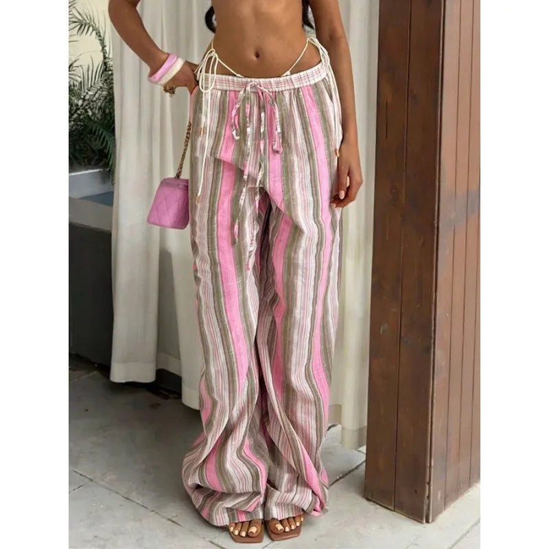 SOERA Emily Wide-Leg Striped Pants - Pants - SOERA-342851-PIN-M-76643 Pink M