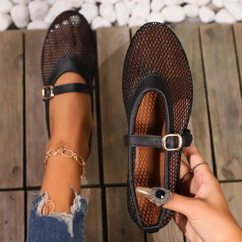 SOERA Hermione Mesh Mary Jane Ballet Flats - Shoes - Black 35