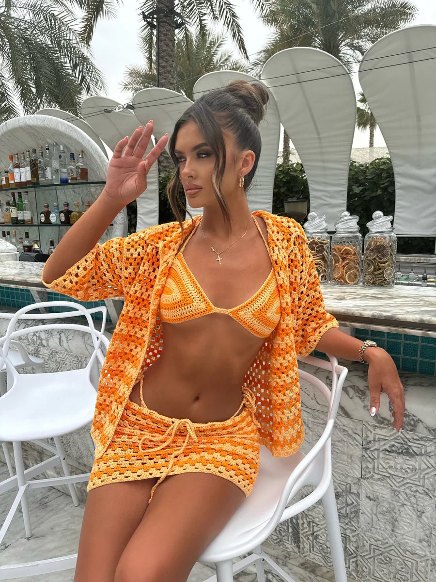 SOERA Bree Color-Block Knit Bikini Set with Coat - Swimwear - Orange S