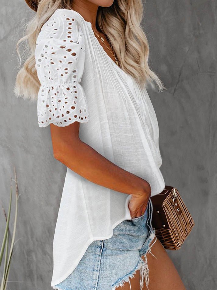 SOERA Beatrice V - Neck Lace Sleeve Top - Top - White M