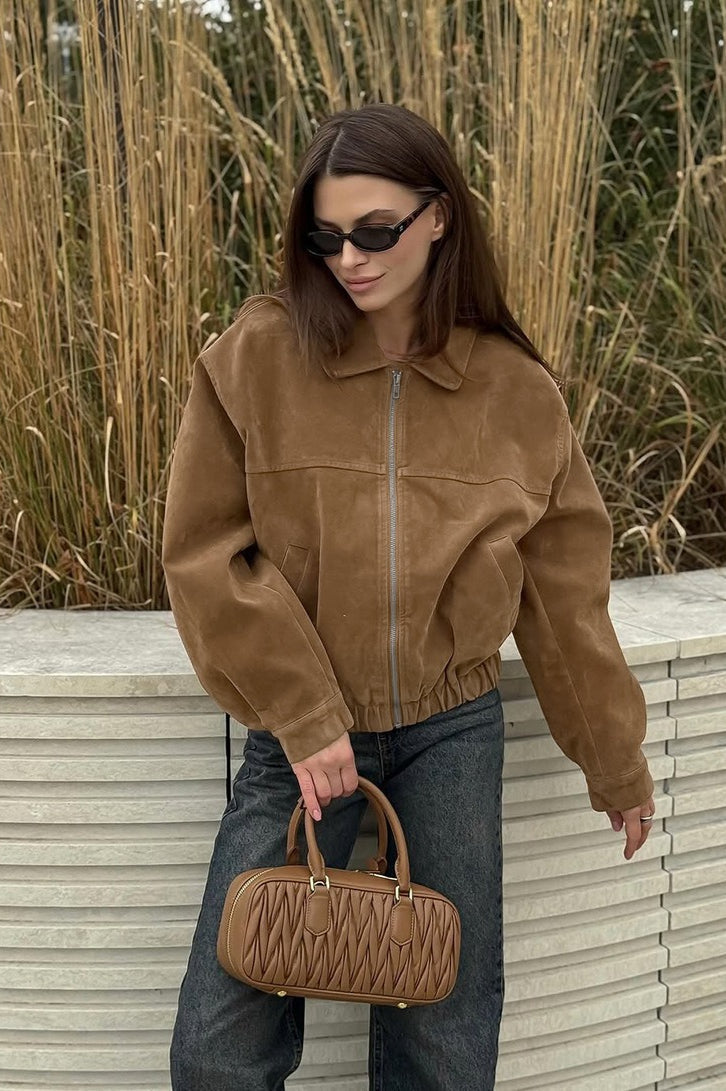 Genoveva Veloursleder Reißverschluss Relaxed Jacke