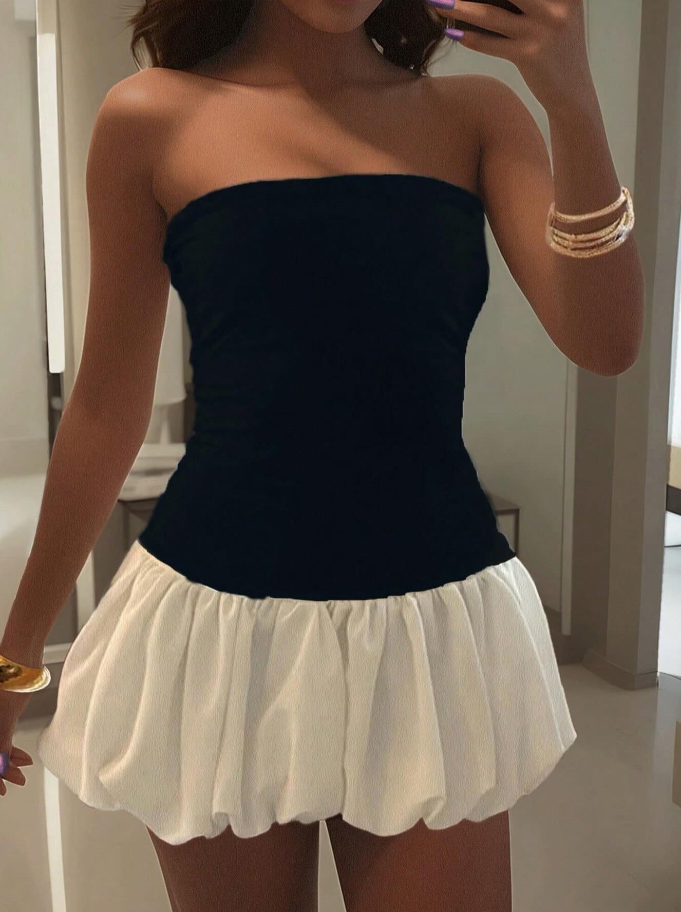 Maurie Drop-Waist Bubble-Hem Dress