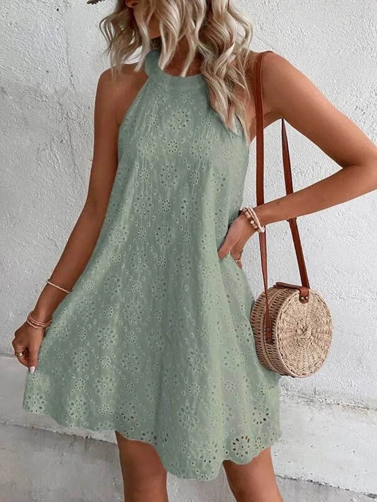 Sofia Bohemian Mini-Kleid mit Ösenstickerei