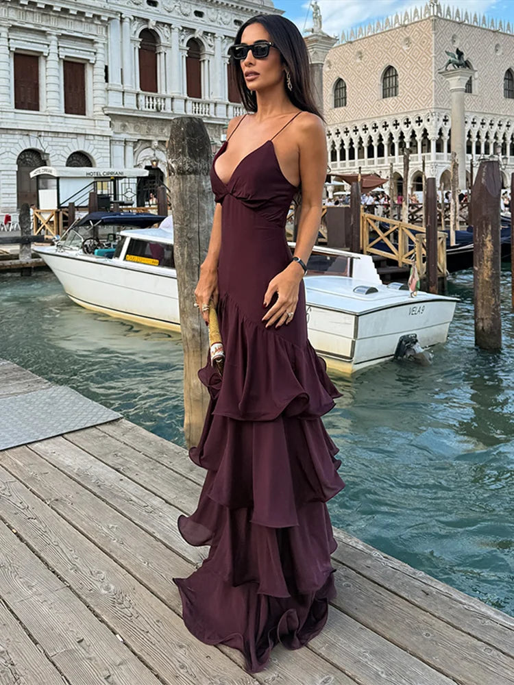 Venetia Rüschen-Sling-Abendkleid