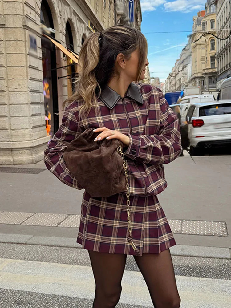 Jessica Plaid Bomber Jacket Skirt Set