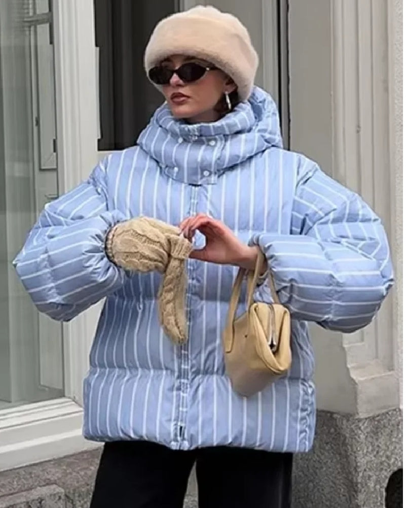 Emma kapucňová prešívaná bunda s pruhmi
