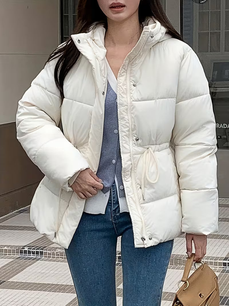 SOERA Mary Oversized Drawstring Waist Puffer Jacket in White