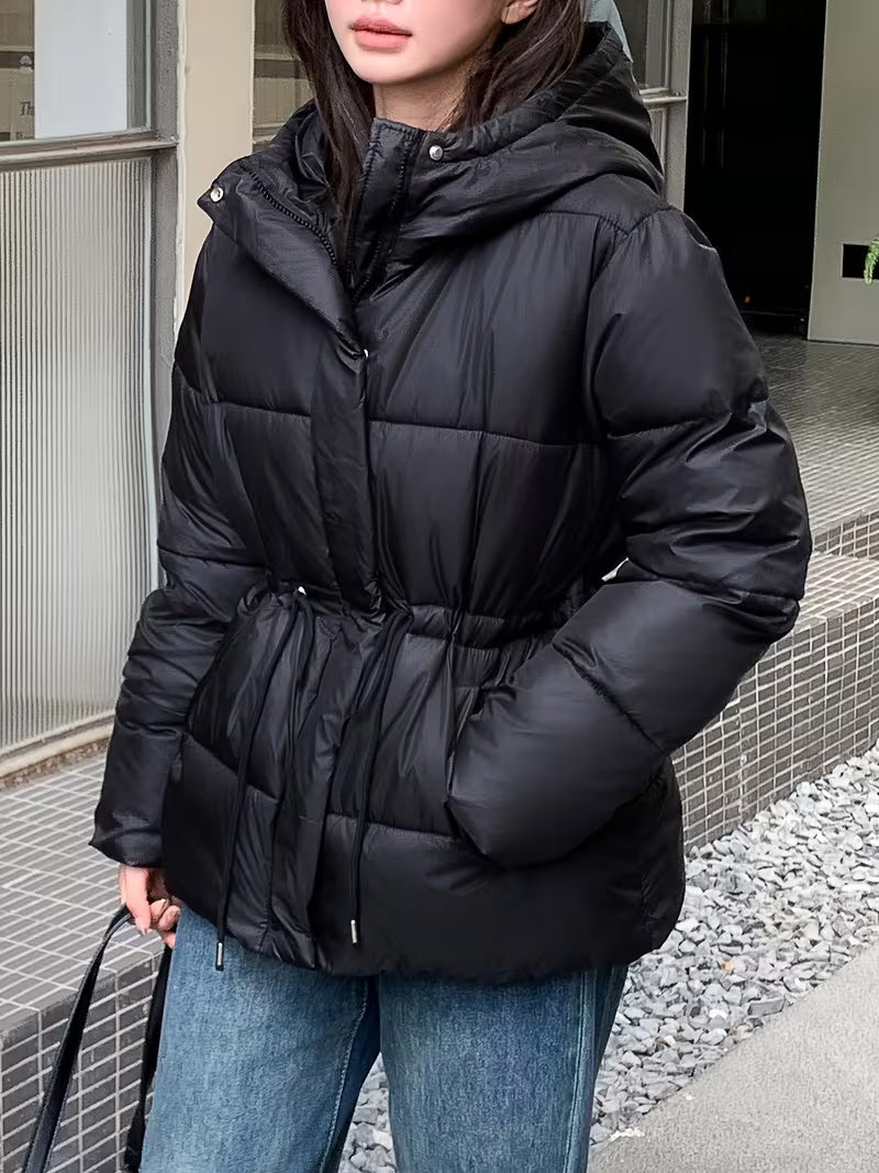 SOERA Mary Oversized Drawstring Waist Puffer Jacket in Black