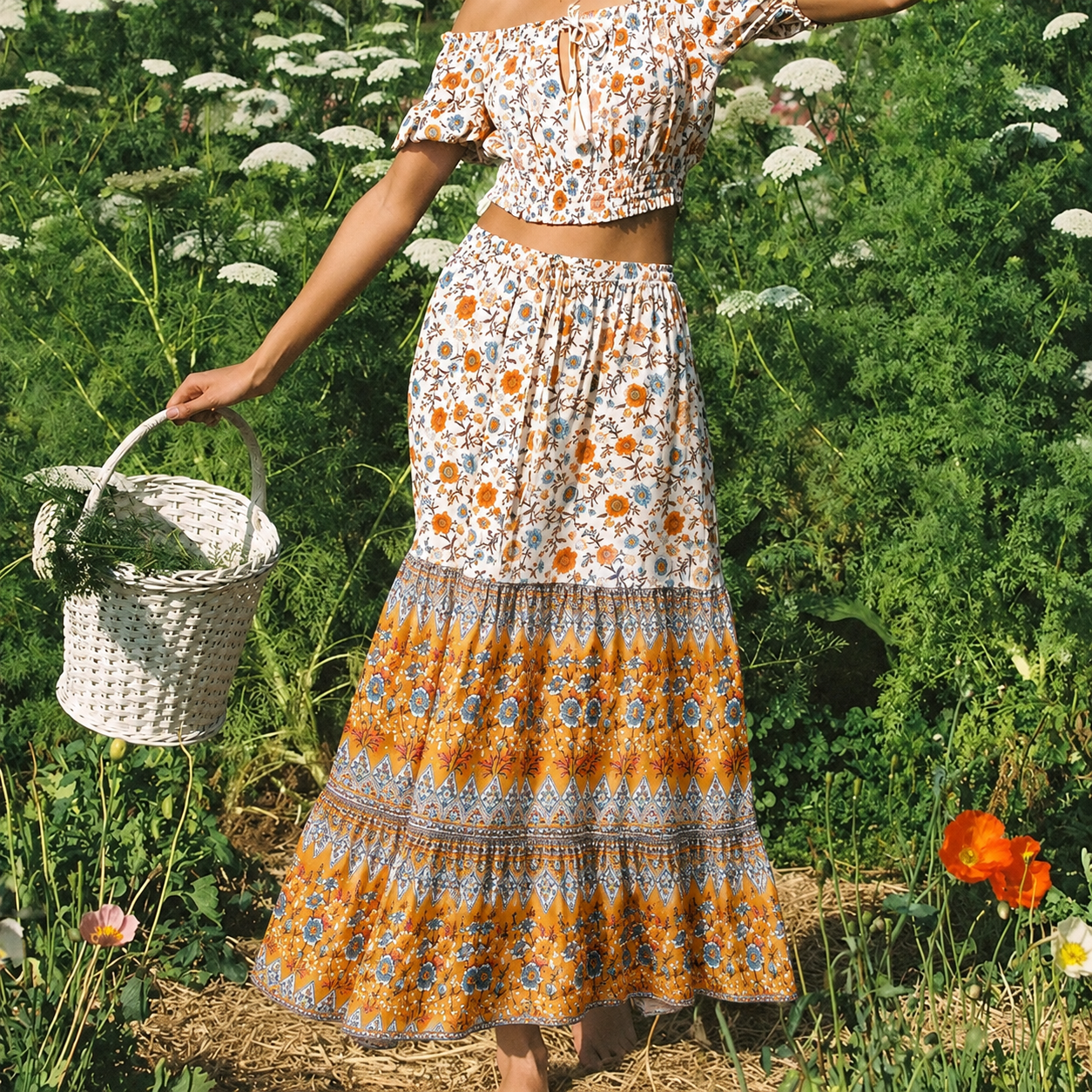 Bianca Floral Print Boho Beach Skirt