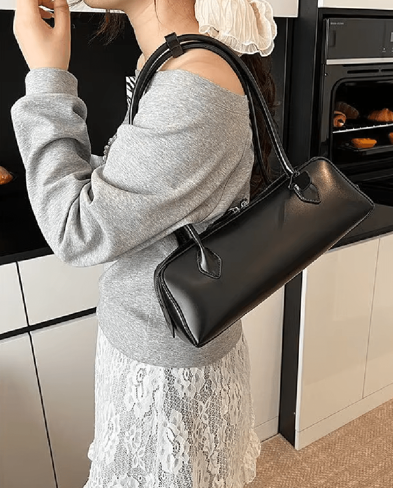 SOERA Ella Vintage Leather Baguette Bag - Bag - SOERA-335683-BLA-OS-69187 Black