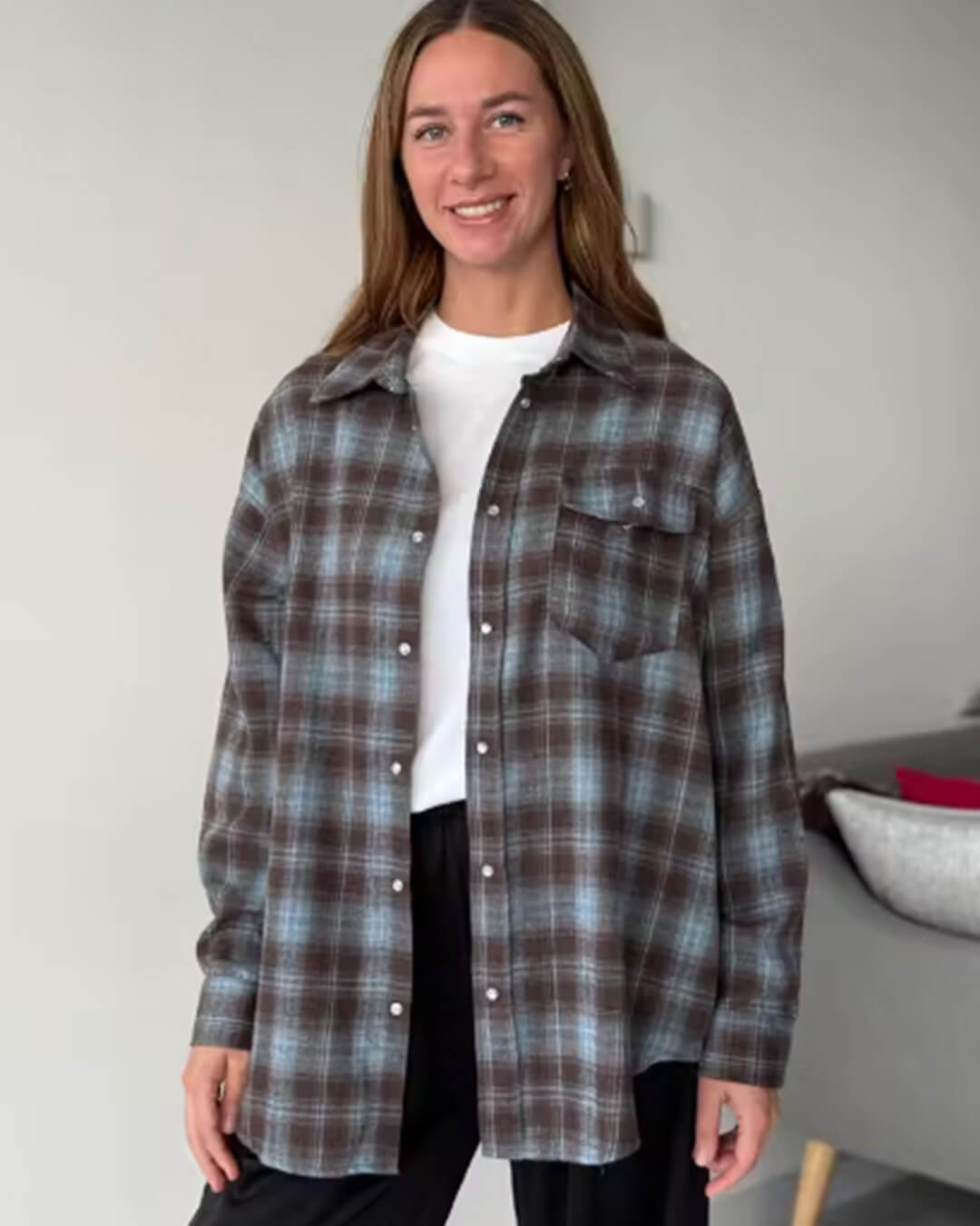 SOERA Melissa Oversized Plaid Shirt - Blouse - SOERA-074691-GRA-O-16451 Gray Blue One Size