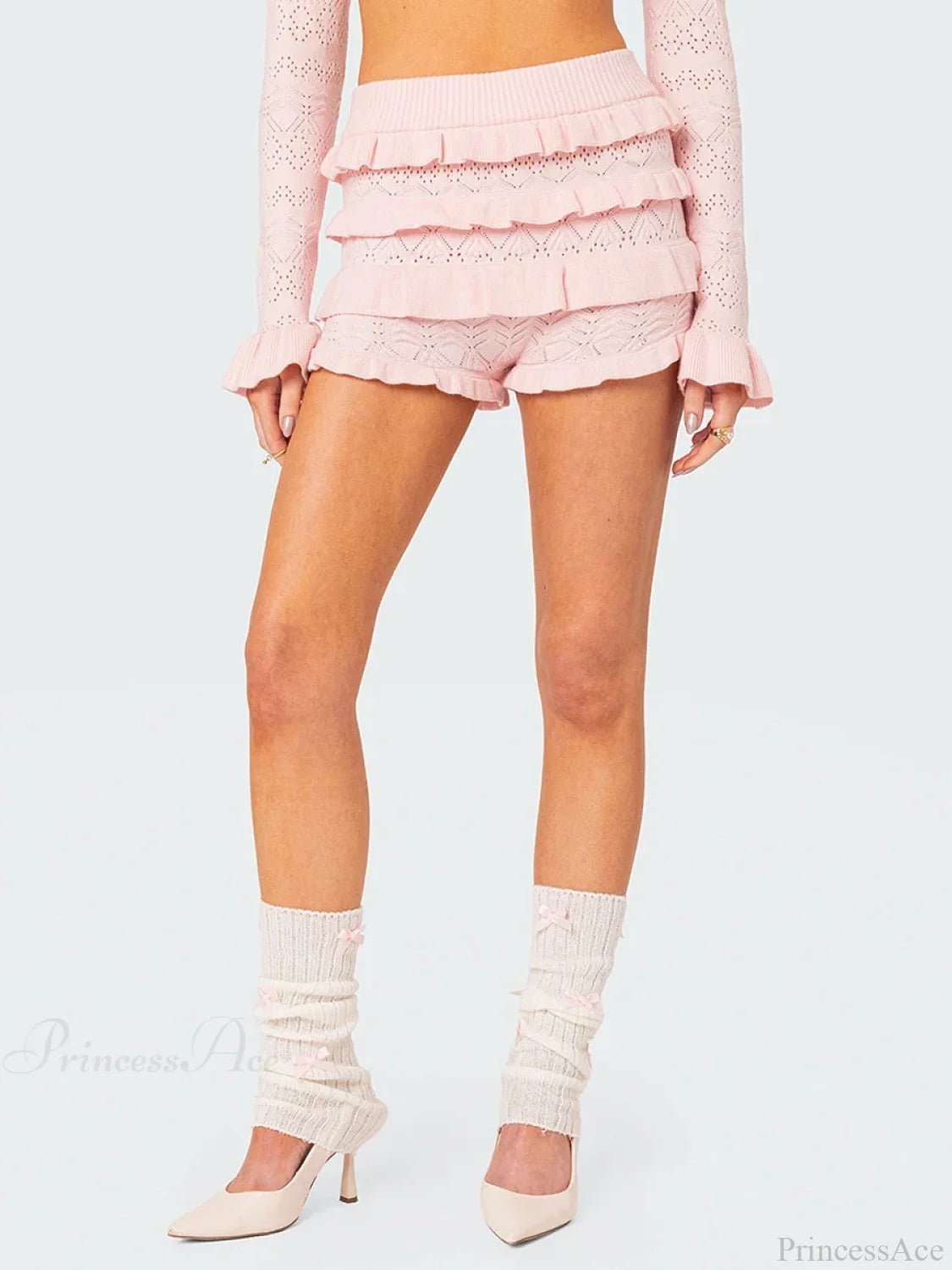 SOERA Aginsa Crochet Ruffle Hollow-Out Shorts - Bottoms - SOERA-607107-WHI-M-42147 White M
