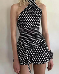 Astrid Polka Dot elastse vöökohaga minikeerik