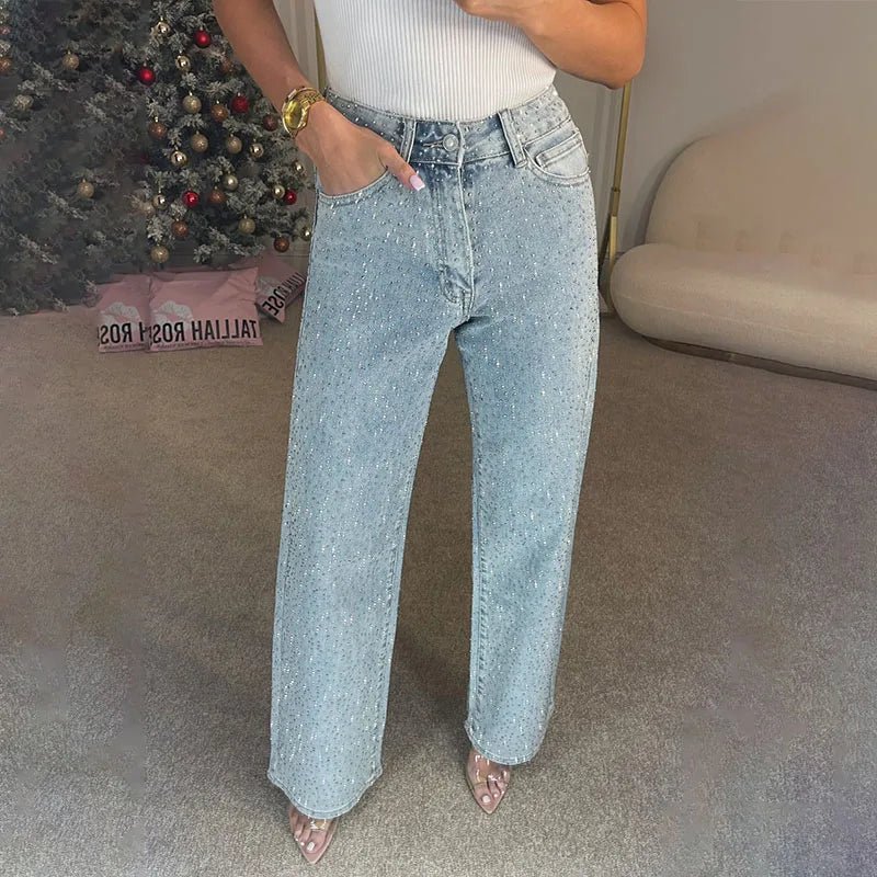 SOERA Eliana Wide Leg Denim Pants with Rhinestones - Bottoms - 1005009658512607-;mv1768904312488308632 Light blue S
